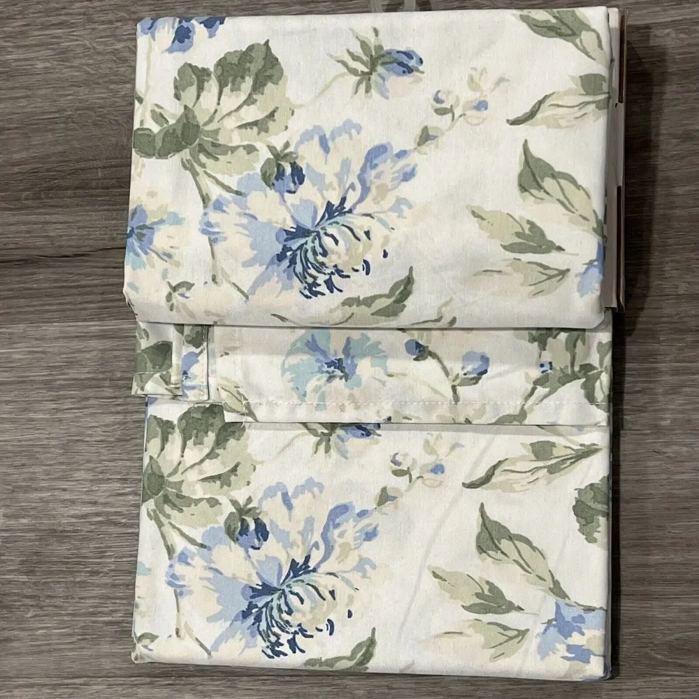 LAURA ASHLEY Shower Curtain Blue Floral Green Leaves 72